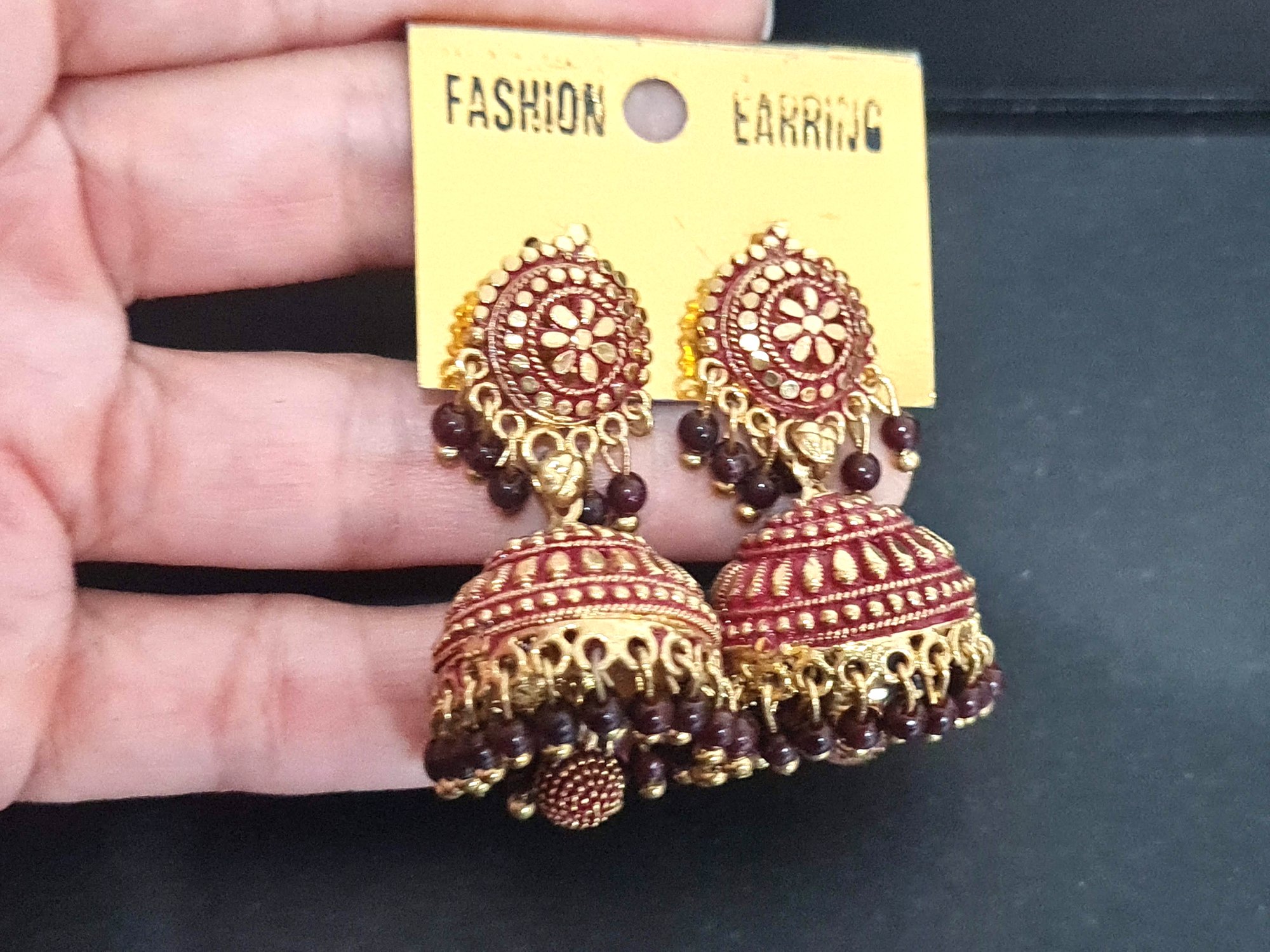 Jumkha brinco de sino indiano dourado e vermelho