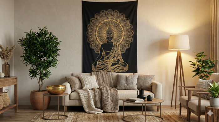Panô indiano de algodão estampa de Buda linha Gold 2,10m