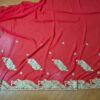Sari indiano de seda luxuoso para noivas vermelho e dourado bordado e pedrarias