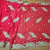 Sari indiano de seda luxuoso para noivas vermelho e dourado bordado e pedrarias