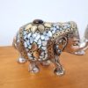 Elefante indiano de metal prateado mosaico de pedras naturais 14cm