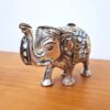 Elefante indiano de metal prateado mosaico de pedras naturais 14cm
