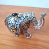 Elefante indiano de metal prateado mosaico de pedras naturais 14cm