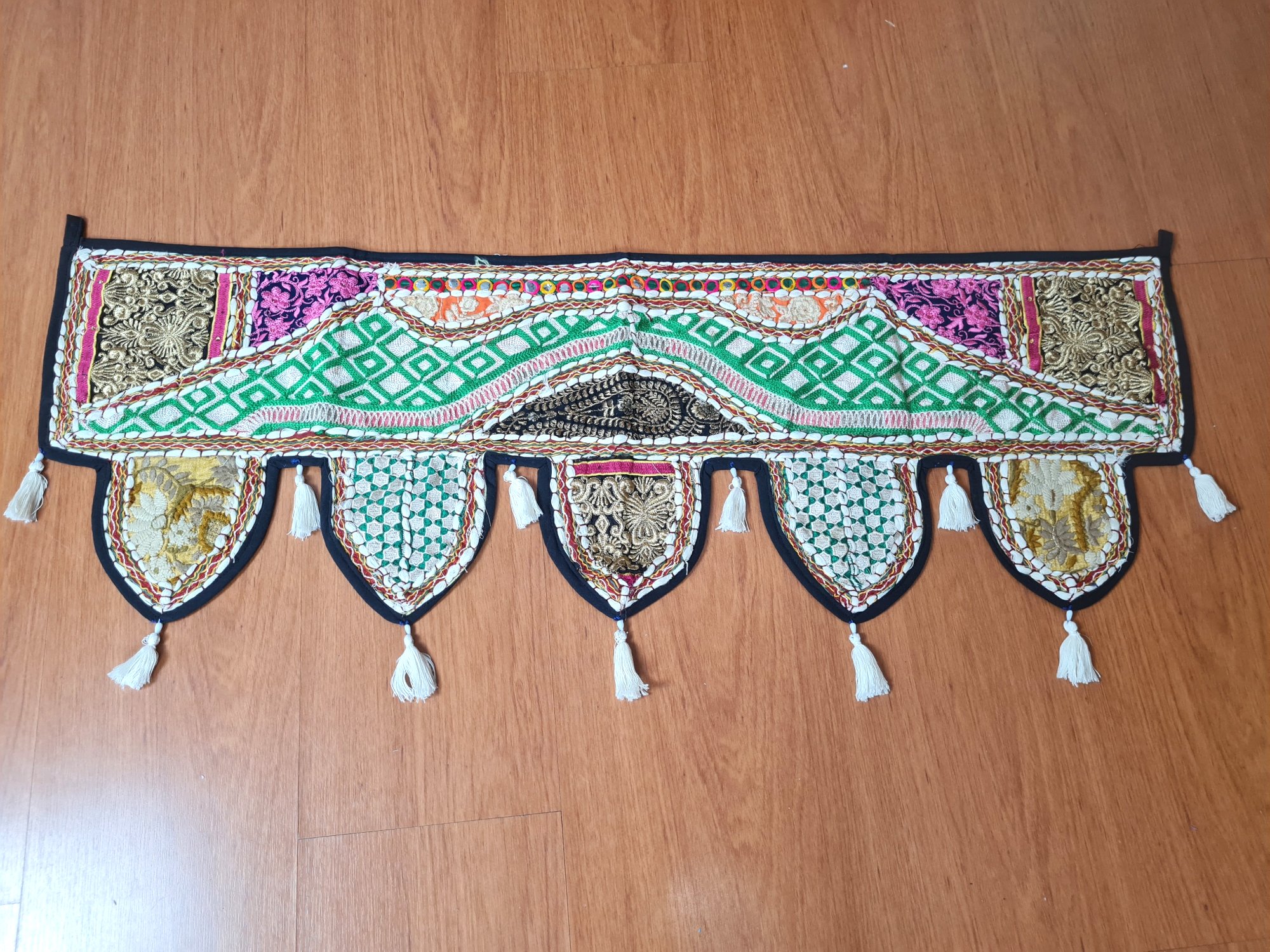 Tenda Porta E Finestra Indiana Patchwork Grigia - Toran Decorativo In Cotone Ricamato Stile Vintage Boho - 35x95 Cm - 2