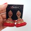 brinco indiano de sino Jhumka vermelho e dourado