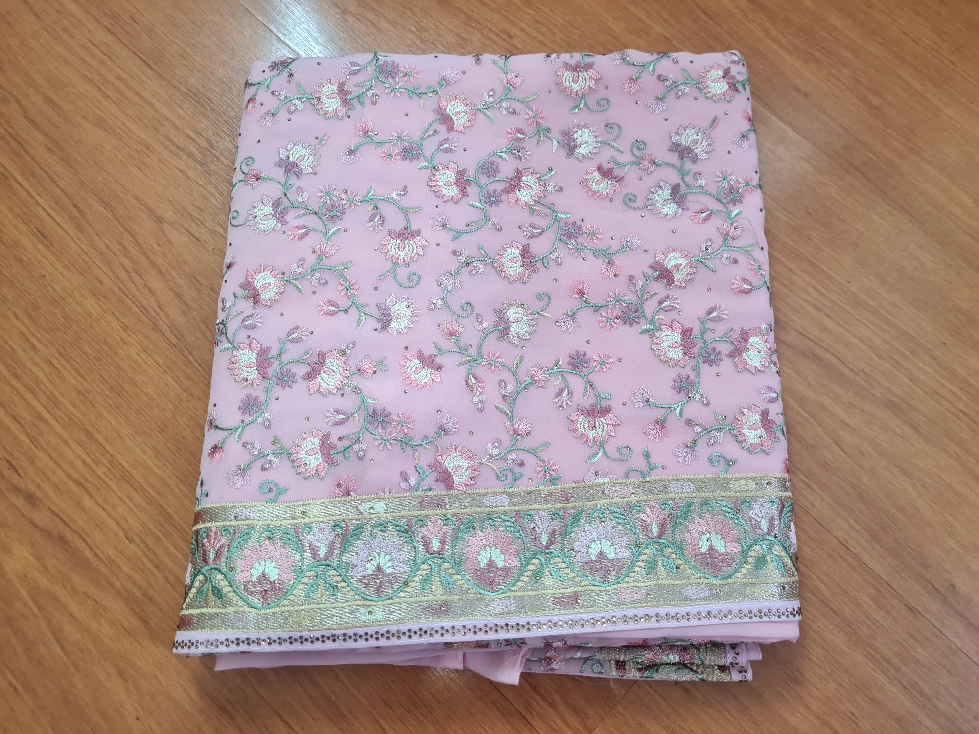saree indiano de luxo rosa floral todo bordado com tecido pre moldado para blusinha