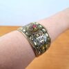 Bracelete indiano dourado com pedrarias coloridas, adaptável a qualquer pulso, Olho de tigre e coral