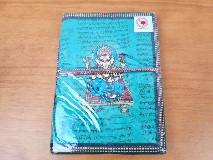 agenda indiana artesanal estampa de Ganesha 20x15 cm turquesa