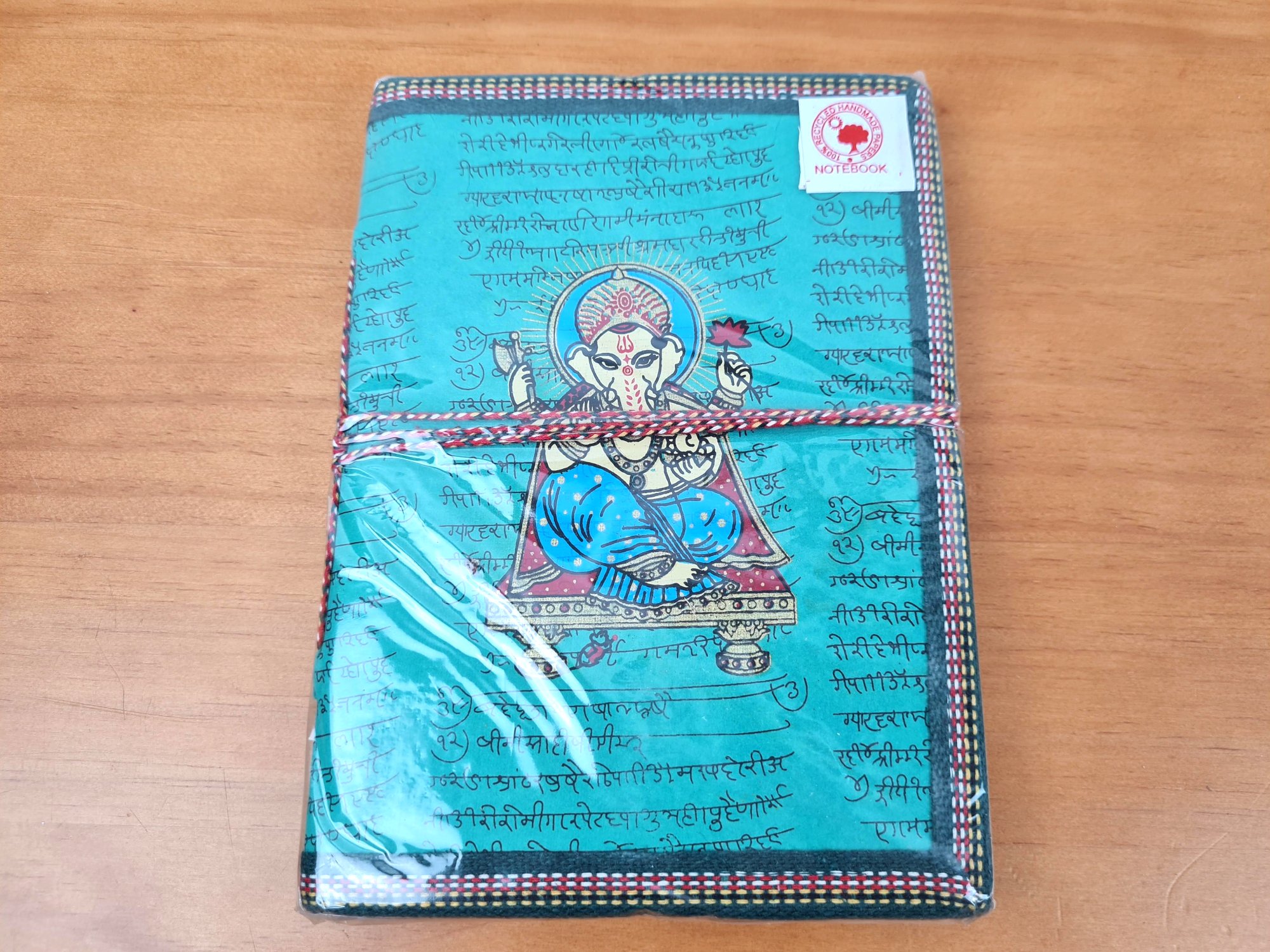 agenda indiana artesanal estampa de Ganesha 20x15 cm turquesa