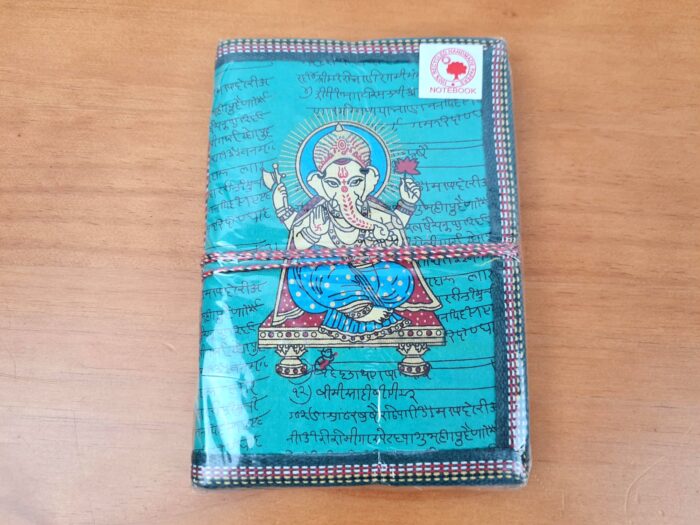 agenda artesanal feita na Índia estampa Ganesha 18x13cm turquesa