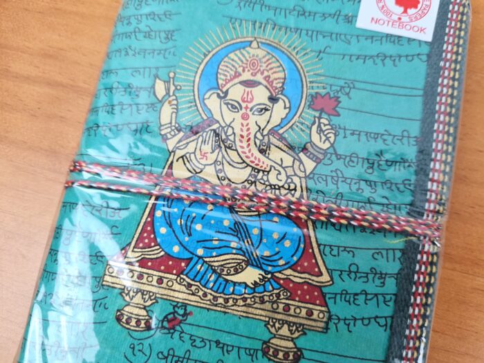 Caderno artesanal indiano estampa de Ganesha 18x13cm turquesa