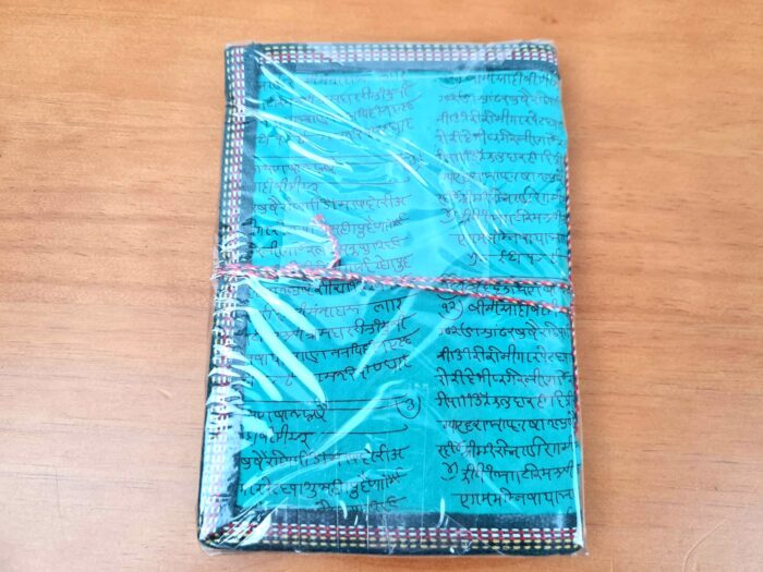 Caderno artesanal indiano estampa de Ganesha 18x13cm turquesa