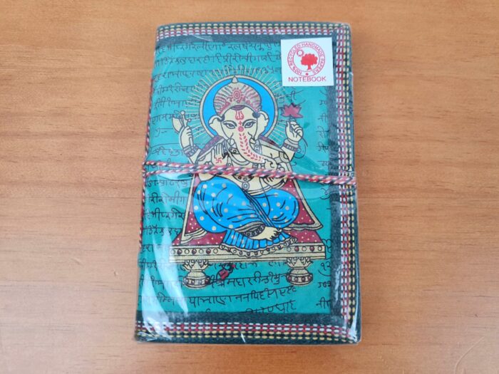 agenda indiana artesanal estampa de Ganesha 15x10cm turquesa
