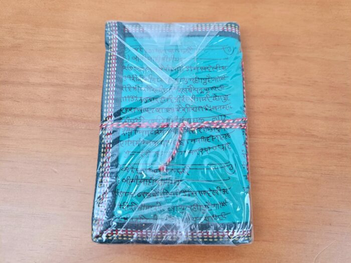 Caderno artesanal indiano estampa de Ganesha 13x8cm turquesa