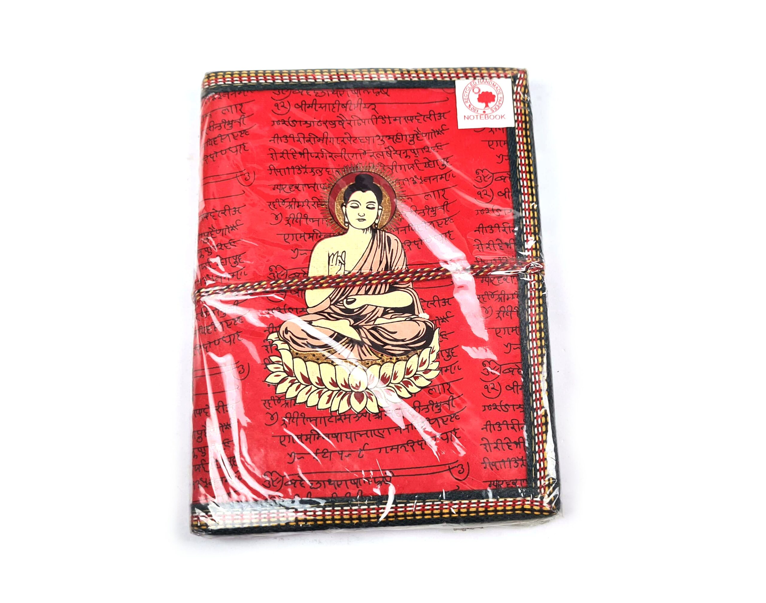 Caderno indiano artesanal estampa de Buda 20x15cm vermelho