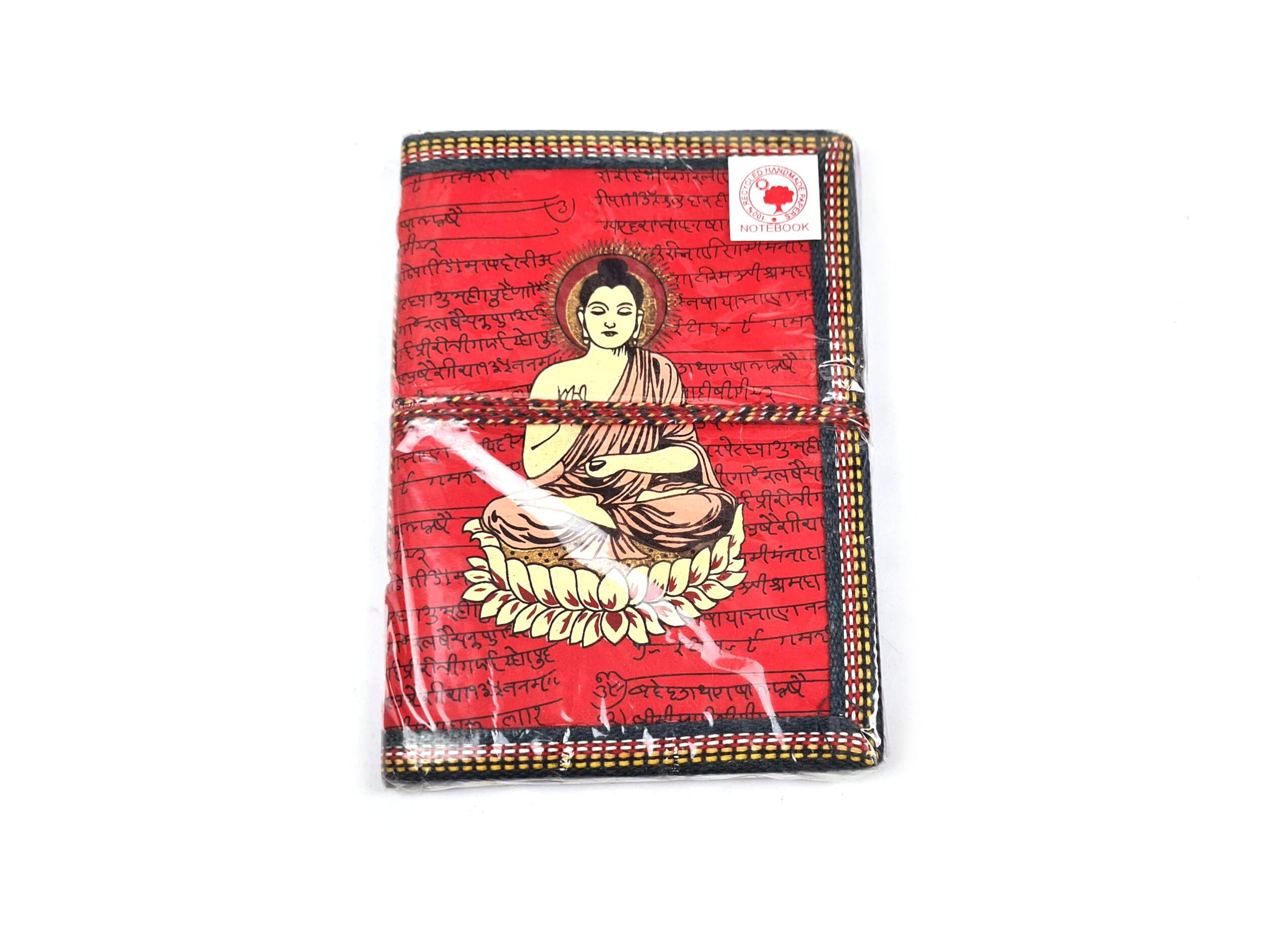 Caderno indiano artesanal estampa de Buda 18x13cm vermelho