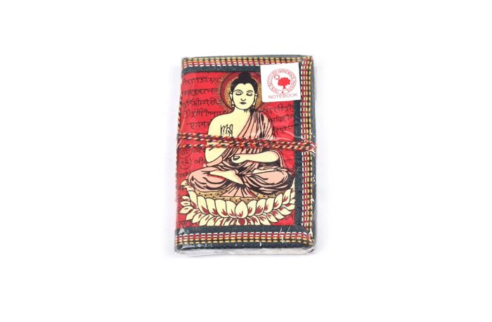 Caderno indiano artesanal estampa de Buda 13x8cm vermelho