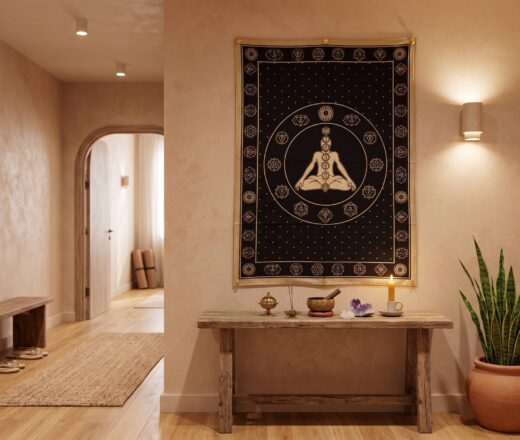 pano decorativo indiano com chakras preto e dourado panô decorativo indiano de chakras preto e dourado (coleção Gold Black), 100cm