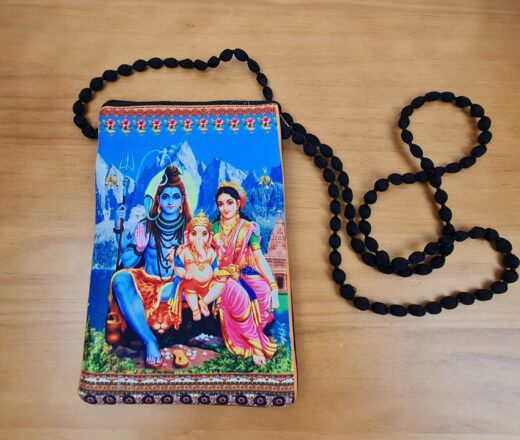bolsinha indiana de tecido estampa de Shiva e família