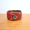 bracelete indiano de metal mosaico de pedras coral e turquesa