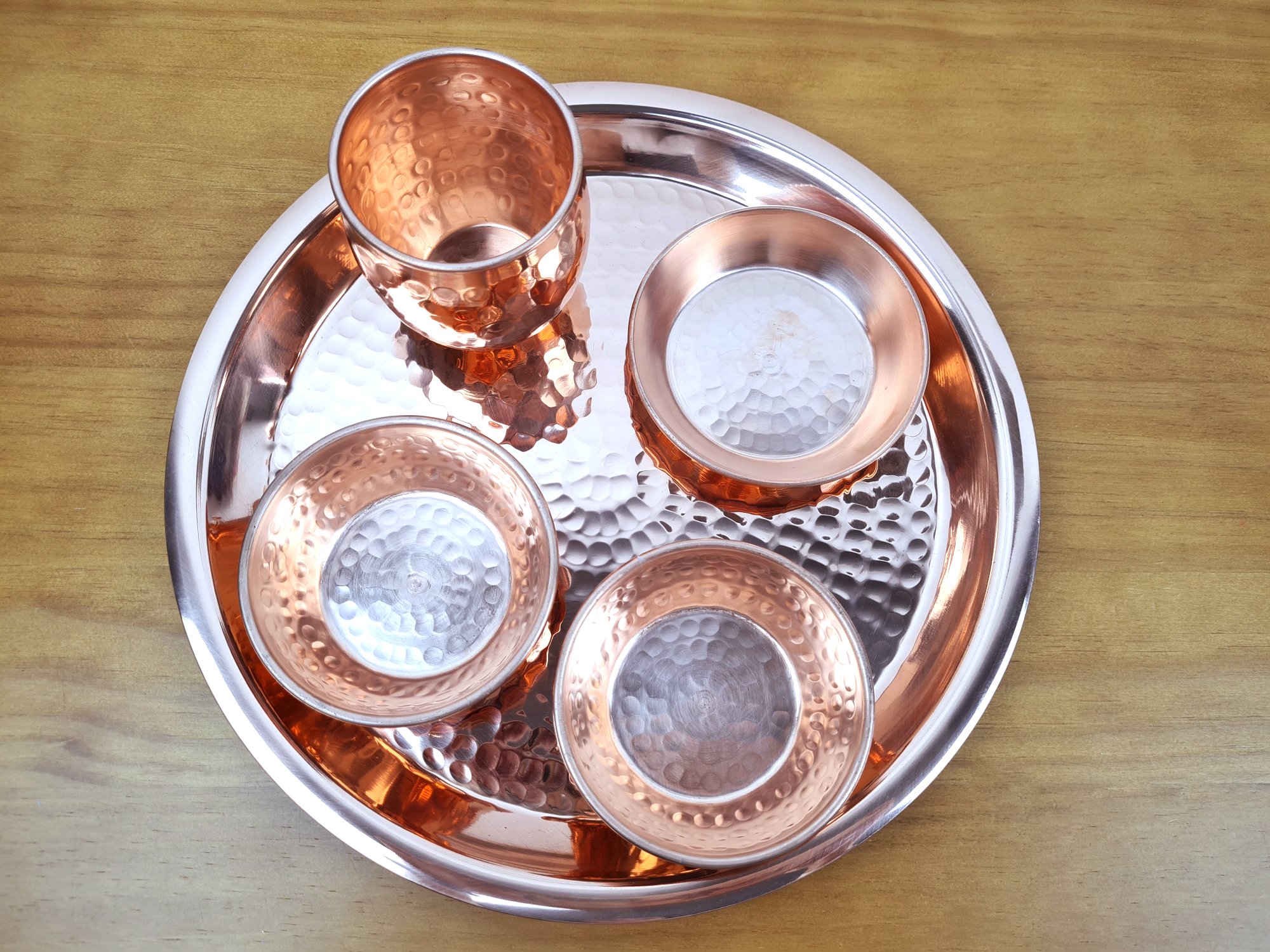 Conjunto de thali de cobre puro 5 peças