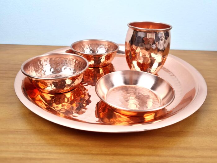 Conjunto de thali de cobre puro 5 peças
