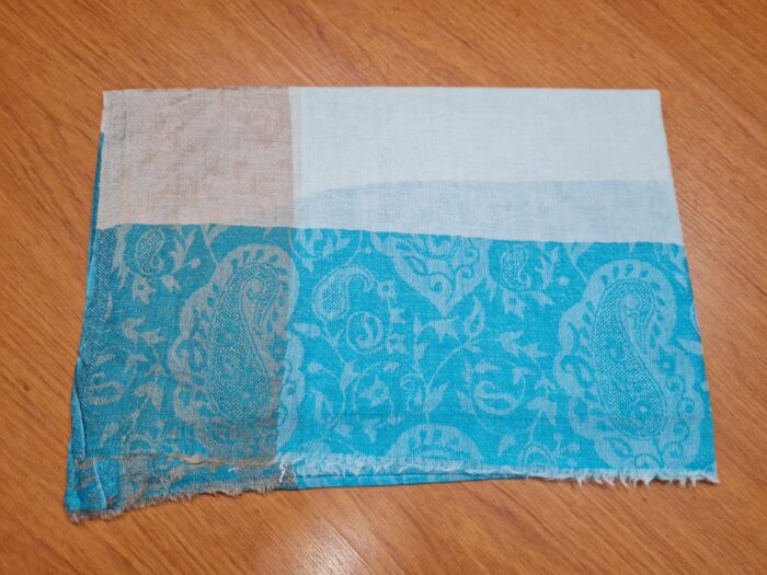 pashmina indiana de lã de cashmere (verdadeira) creme e azul céu