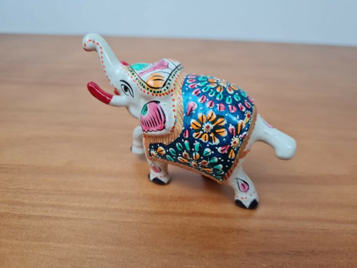 Elefante de metal esmaltado com técnica Cloisonné branco azul color 10cm