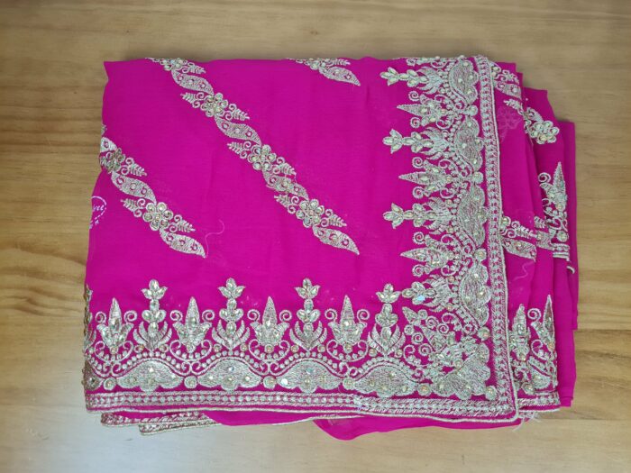 saree indiano rosa pink e dourado bordado luxuoso