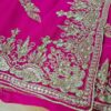 Sari indiano de seda luxuoso para noivas pink e dourado bordado e pedrarias