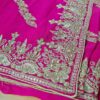 Sari indiano de seda luxuoso para noivas pink e dourado bordado e pedrarias