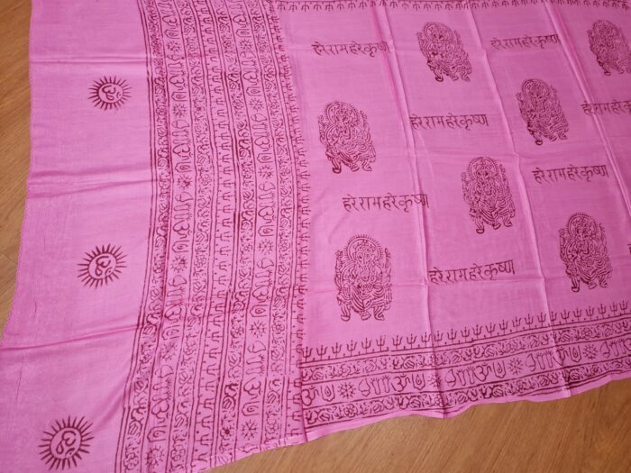 Chadar indiano (manto de oração) de Ganesha e mantras rosa pink