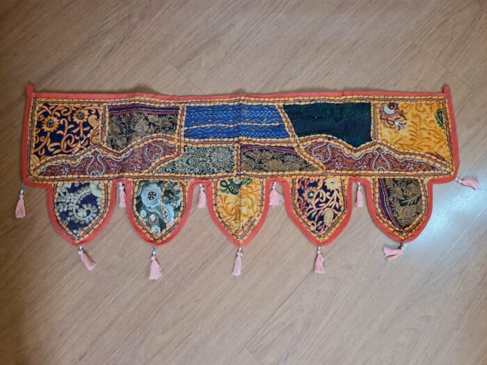 bandô de porta indiano (toran) em patchwork, cor laranja e colorido