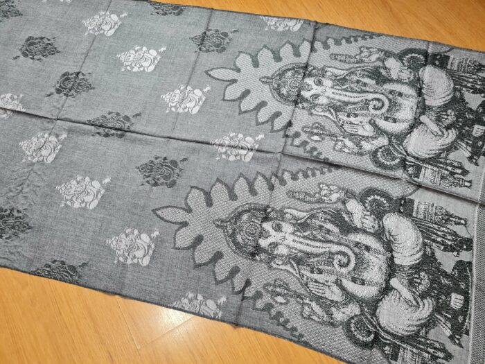 Echarpe indiana algodão com viscose estampa de Ganesha creme e preto