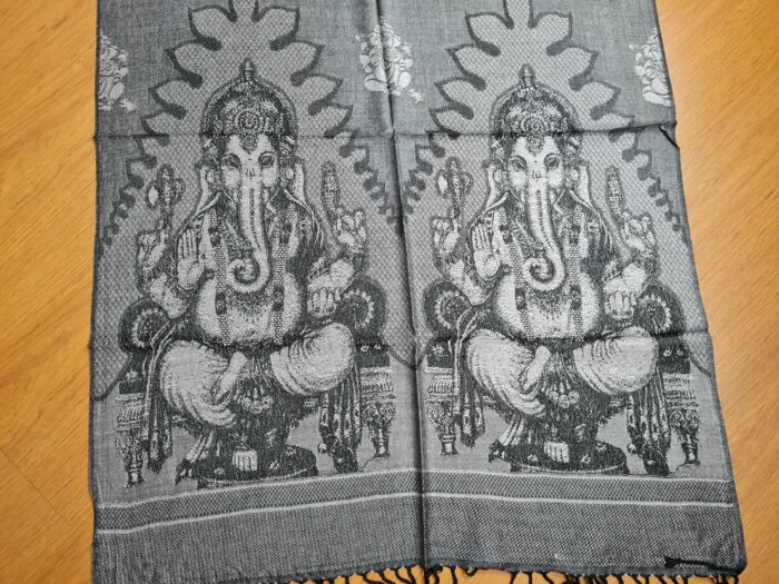 Echarpe indiana algodão com viscose estampa de Ganesha creme e preto