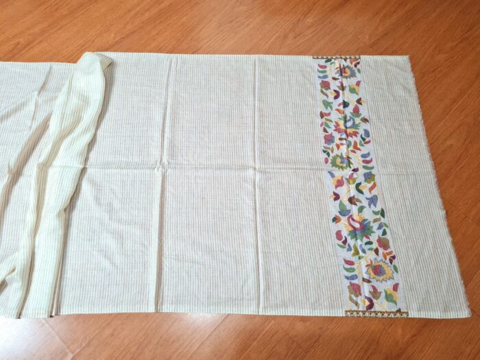 Pashimina indiana de cashmere estampa floral listrada amarela