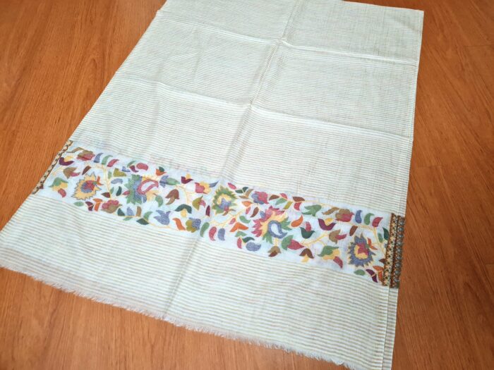 Pashimina indiana de cashmere estampa floral listrada amarela