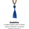 Japamala de Rudrakshas de Bali com pedra Sodalita