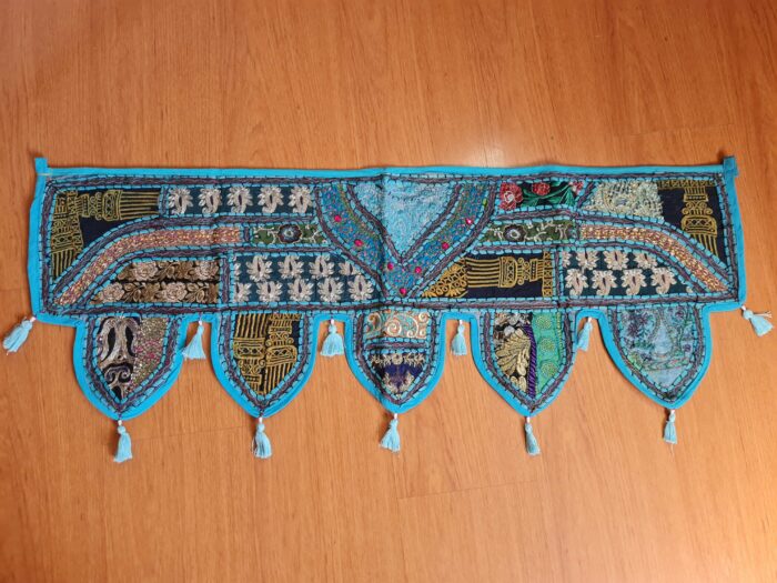 bandô de porta indiano (toran) com 5 pontas artesanal azul e coloridos