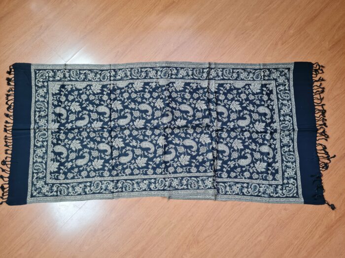 Echarpe indiana dupla face estampa Paisley preto e bege