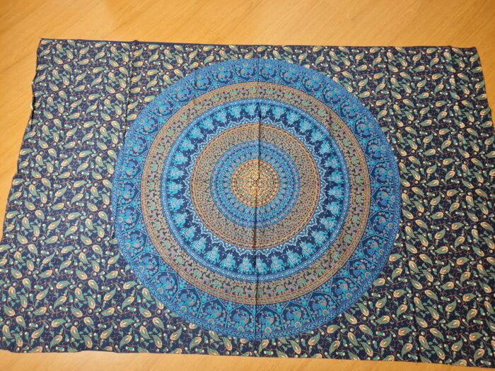 Panô indiano de algodão estampa de mandala verde e azul 2,0m