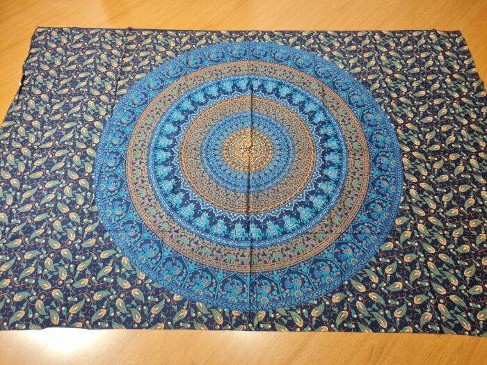 Panô indiano de algodão estampa de mandala verde e azul 2,0m