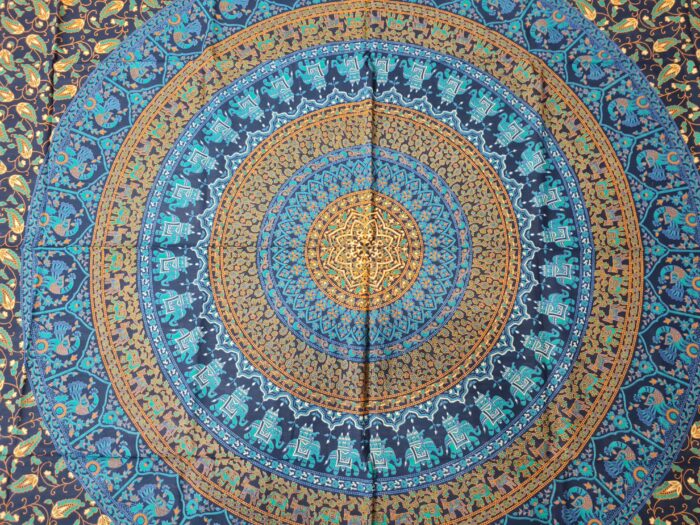 Panô indiano de algodão estampa de mandala verde e azul 2,0m