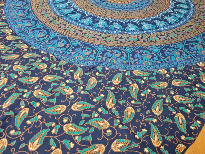 Panô indiano de algodão estampa de mandala verde e azul 2,0m