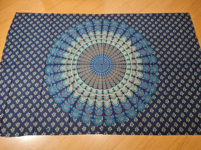 Panô com mandala, indiano. Tamanho ideal para cama de solteiro, manta de sofá ou painel de parede (2m), marinho e turquesa