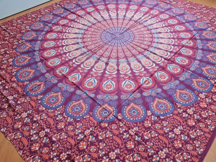 colcha de mandala indiana de algodão 2,40m cores quentes