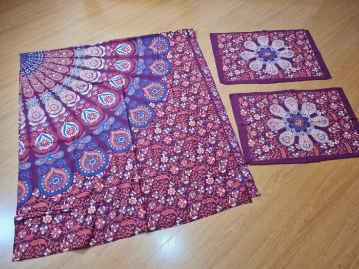 Colcha indiana com 2 fronhas Mandala cores quentes 2,40m