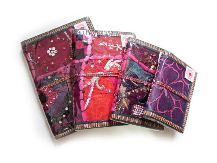 Kit com 4 cadernos indianos artesanais patchwork rosa