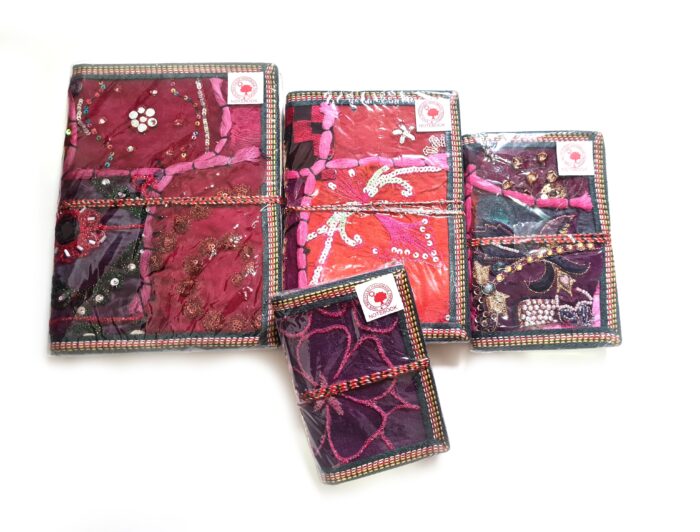 Kit com 4 cadernos indianos artesanais patchwork rosa