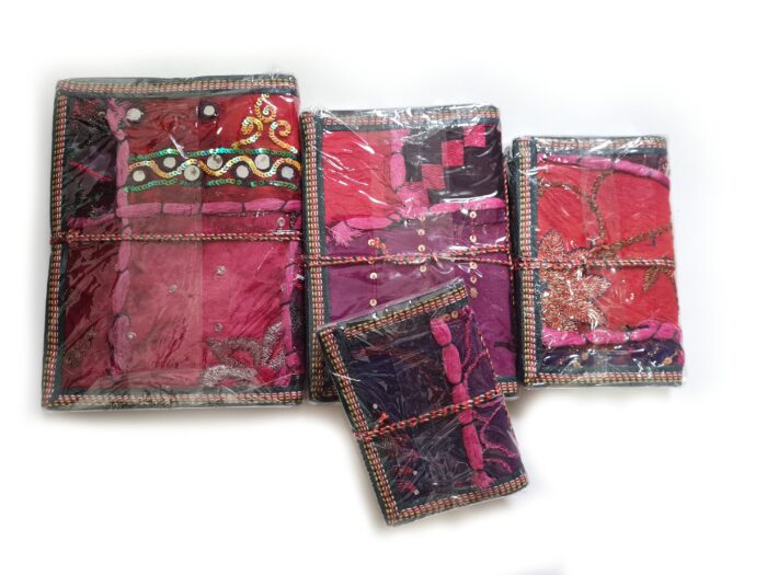 Kit com 4 cadernos indianos artesanais patchwork rosa
